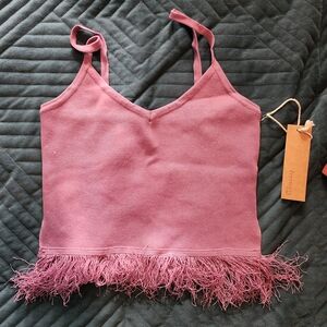Pink Feather Trim Cami Top